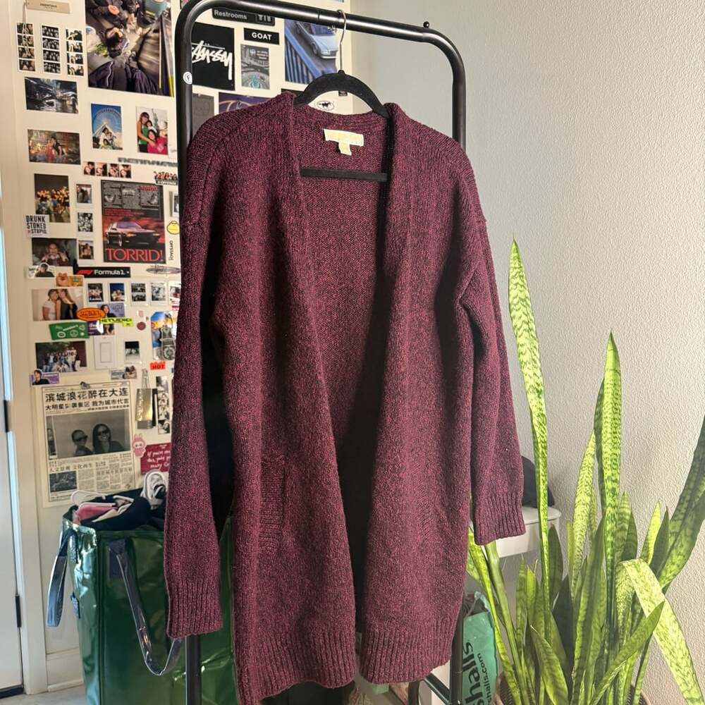 Vintage Michael Kors Burgundy Marled Open Front Knit Cardigan